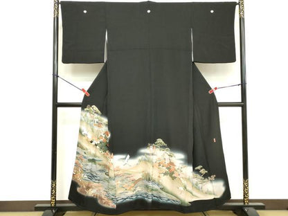 平和屋着物■豪華黒留袖　作家物　駒刺繍　飛鶴風景文　暈し染め　金彩　正絹　逸品　DABF4329cd