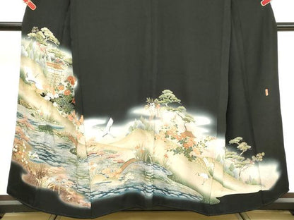 平和屋着物■豪華黒留袖　作家物　駒刺繍　飛鶴風景文　暈し染め　金彩　正絹　逸品　DABF4329cd
