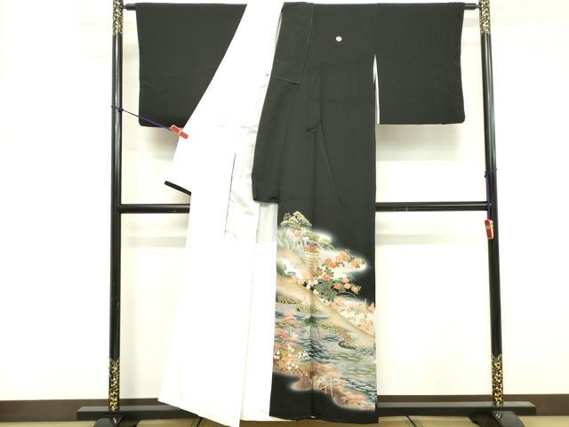 平和屋着物■豪華黒留袖　作家物　駒刺繍　飛鶴風景文　暈し染め　金彩　正絹　逸品　DABF4329cd