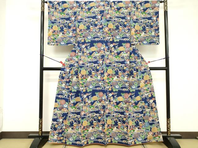 平和屋着物■上質な小紋　型染め　流水花蝶文　正絹　逸品　DABF4331cd