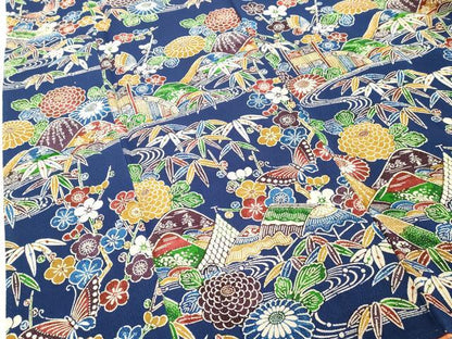 平和屋着物■上質な小紋　型染め　流水花蝶文　正絹　逸品　DABF4331cd