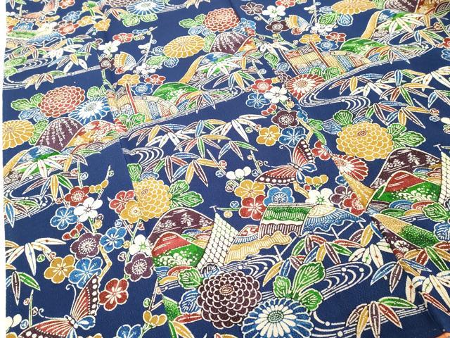 平和屋着物■上質な小紋　型染め　流水花蝶文　正絹　逸品　DABF4331cd