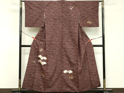 平和屋着物■訪問着　紬地　刺繍　雲重ね花文　正絹　逸品　DABF4379cd