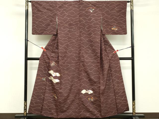 平和屋着物■訪問着　紬地　刺繍　雲重ね花文　正絹　逸品　DABF4379cd