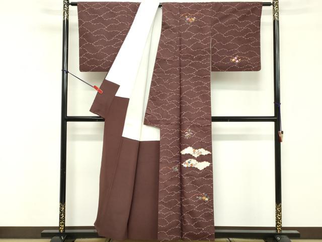 平和屋着物■訪問着　紬地　刺繍　雲重ね花文　正絹　逸品　DABF4379cd