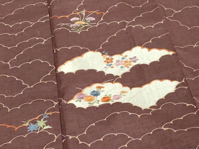 平和屋着物■訪問着　紬地　刺繍　雲重ね花文　正絹　逸品　DABF4379cd