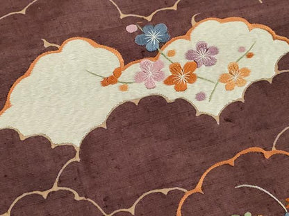 平和屋着物■訪問着　紬地　刺繍　雲重ね花文　正絹　逸品　DABF4379cd