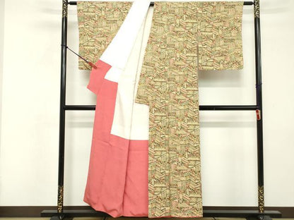 平和屋着物■上質な小紋　型染　幾何学花文　正絹　逸品　DABF4384cd