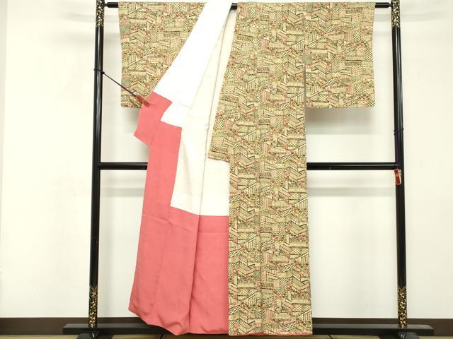 平和屋着物■上質な小紋　型染　幾何学花文　正絹　逸品　DABF4384cd