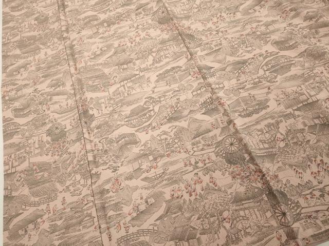 平和屋着物■上質な小紋　手描き　人物風景文　正絹　逸品　DABF4385cd