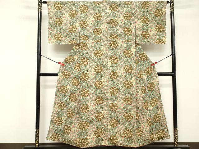 平和屋着物■上質な小紋　型染め　吉祥花文　正絹　逸品　DABF4403cd