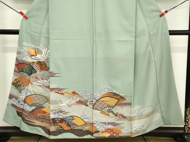 平和屋着物■色留訪問着　扇面飛鶴文　金彩　洗える着物　DABF4425cd