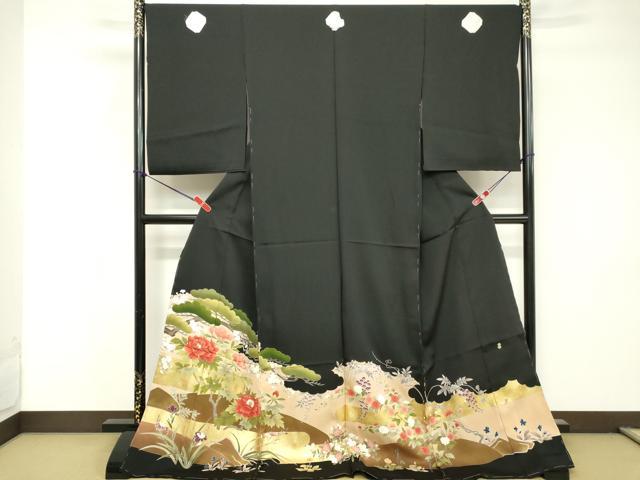 平和屋着物■京友禅作家　倉田泰波　黒留袖　草花文　金彩　仮絵羽　正絹　逸品　未使用　DABF4429cd