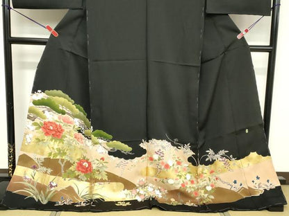 平和屋着物■京友禅作家　倉田泰波　黒留袖　草花文　金彩　仮絵羽　正絹　逸品　未使用　DABF4429cd
