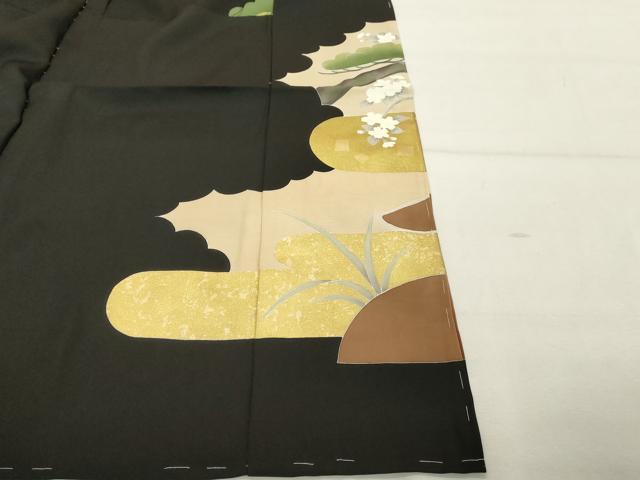 平和屋着物■京友禅作家　倉田泰波　黒留袖　草花文　金彩　仮絵羽　正絹　逸品　未使用　DABF4429cd
