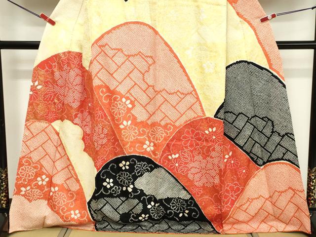 平和屋着物■訪問着　総絞り　重ね山花文　正絹　逸品　DABF4430cd