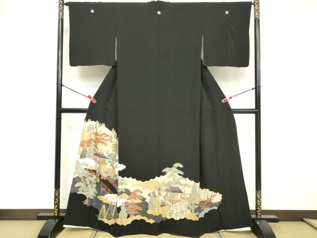 平和屋着物■豪華黒留袖 風景文 金彩 正絹 逸品 DABF4445cd