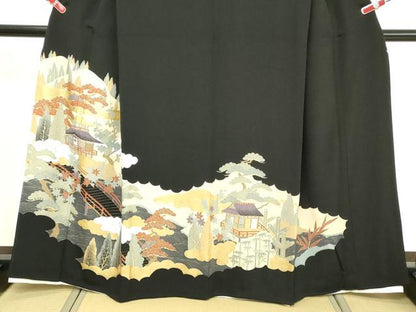 平和屋着物■豪華黒留袖 風景文 金彩 正絹 逸品 DABF4445cd