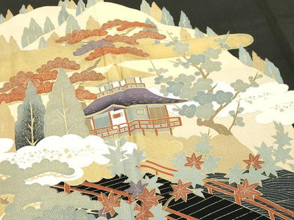 平和屋着物■豪華黒留袖 風景文 金彩 正絹 逸品 DABF4445cd