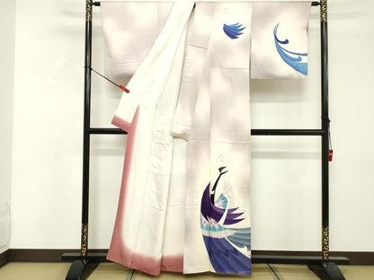 平和屋着物■訪問着　刺繍　孔雀　暈し染め　正絹　逸品　DABF4460cd