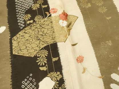 平和屋着物■訪問着　絞り　刺繍　地紙花文　金彩　正絹　逸品　DABF4462cd