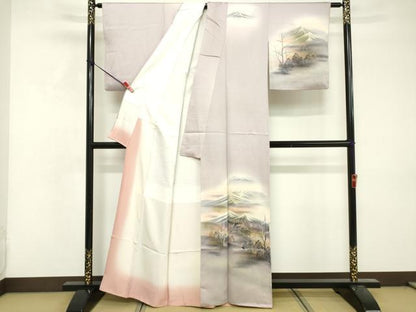 平和屋着物■訪問着　手描き　遠山風景文　暈し染め　正絹　逸品　DABF4463cd