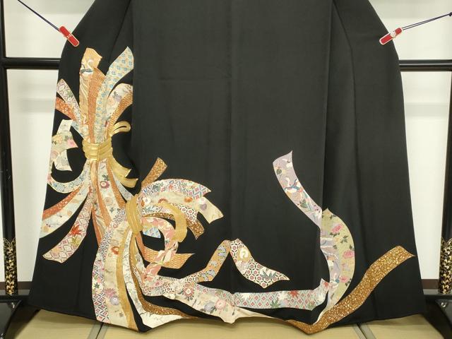 平和屋着物■豪華黒留袖　駒刺繍　束ね熨斗吉祥花蝶文　金彩　高島屋扱い　正絹　逸品　DABF4476cd