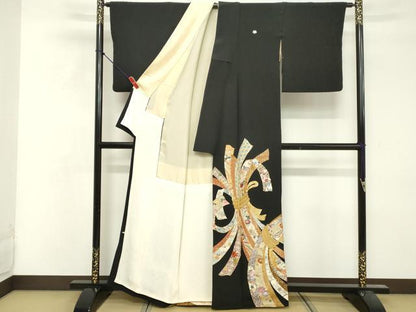 平和屋着物■豪華黒留袖　駒刺繍　束ね熨斗吉祥花蝶文　金彩　高島屋扱い　正絹　逸品　DABF4476cd