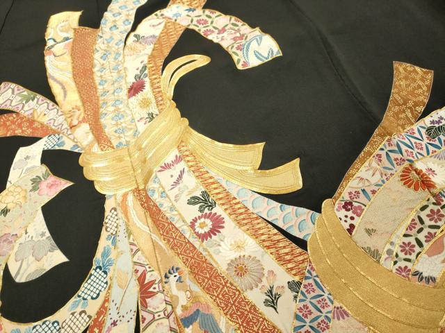 平和屋着物□豪華黒留袖 駒刺繍 束ね熨斗吉祥花蝶文 金彩