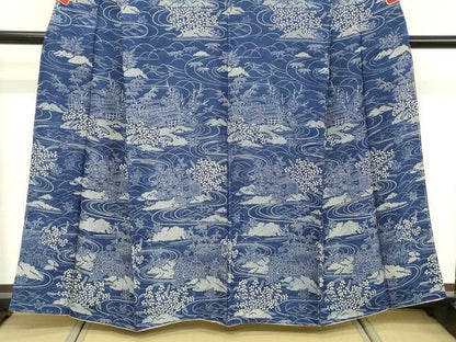 平和屋着物■上質な小紋 紬地 流水風景文 正絹 逸品 DABF4480cd