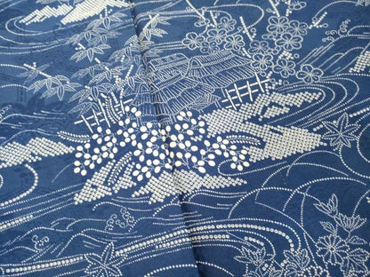 平和屋着物■上質な小紋 紬地 流水風景文 正絹 逸品 DABF4480cd