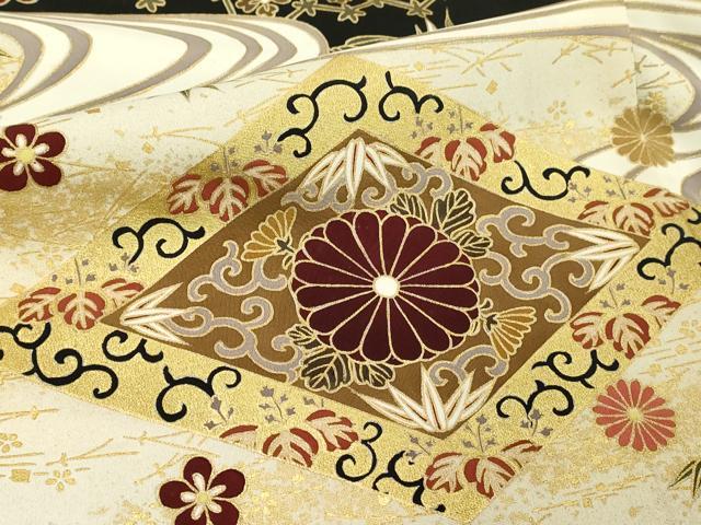 平和屋着物■豪華黒留袖 駒刺繍 流水花菱文 金彩 三越扱い 正絹 逸品 DABF4483cd