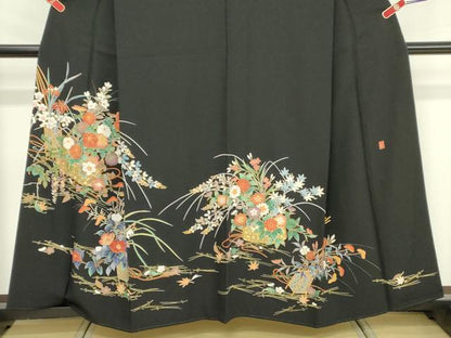 平和屋着物■豪華黒留袖 作家物 草花文 金彩 正絹 逸品 DABF4486cd