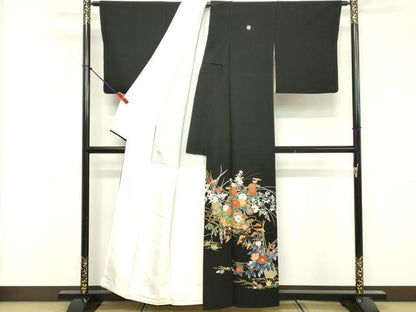 平和屋着物■豪華黒留袖 作家物 草花文 金彩 正絹 逸品 DABF4486cd