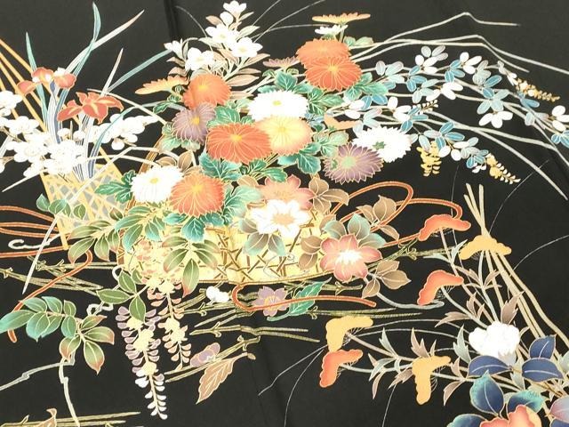 平和屋着物■豪華黒留袖 作家物 草花文 金彩 正絹 逸品 DABF4486cd