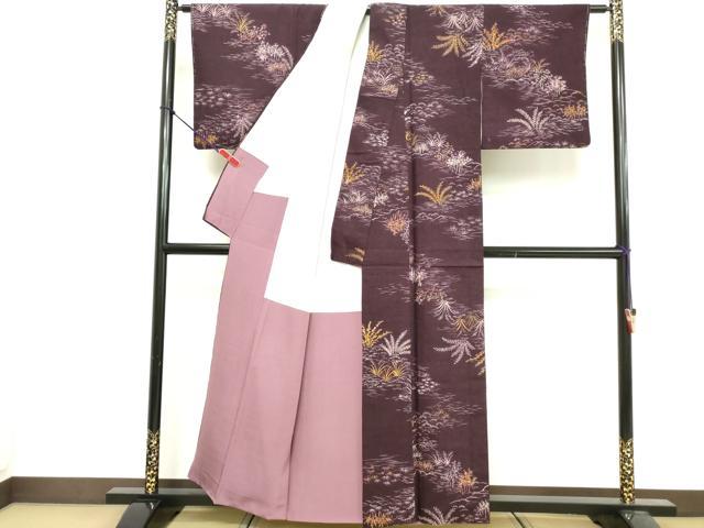 平和屋着物■上質な紬　草葉文　正絹　逸品　DABF4493cd
