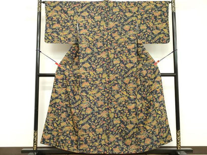 平和屋着物■上質な小紋 紬地 花鳥文 正絹 逸品 DABF4495cd