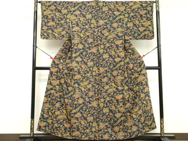 平和屋着物■上質な小紋 紬地 花鳥文 正絹 逸品 DABF4495cd