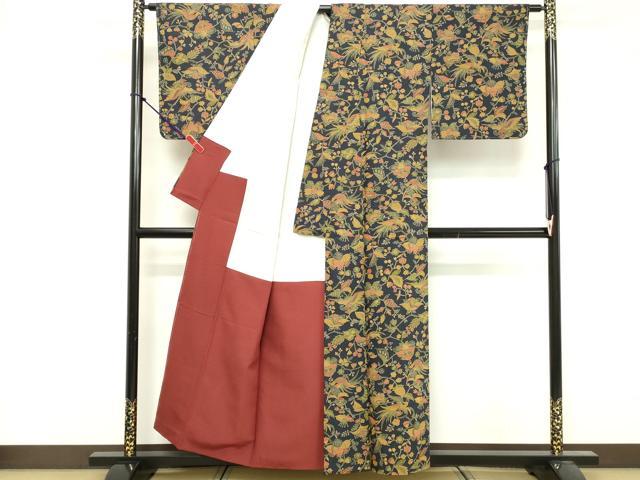 平和屋着物■上質な小紋 紬地 花鳥文 正絹 逸品 DABF4495cd