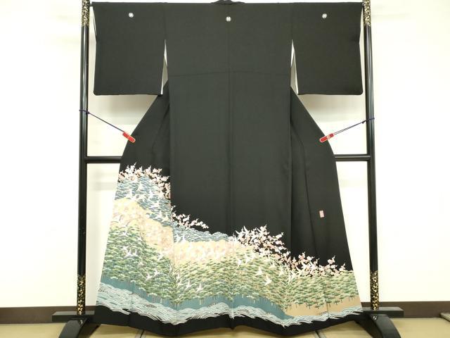 平和屋着物■豪華黒留袖 作家物 枝花文 鴛鴦 暈し染め 金彩 正絹 逸品 DABF4498cd