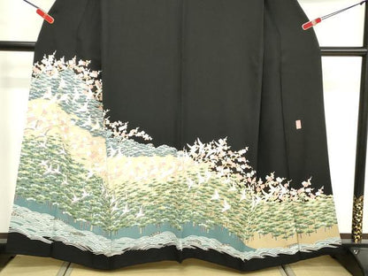 平和屋着物■豪華黒留袖 作家物 枝花文 鴛鴦 暈し染め 金彩 正絹 逸品 DABF4498cd