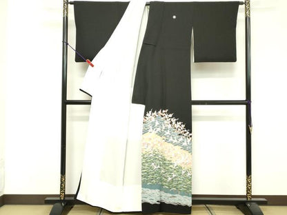 平和屋着物■豪華黒留袖 作家物 枝花文 鴛鴦 暈し染め 金彩 正絹 逸品 DABF4498cd