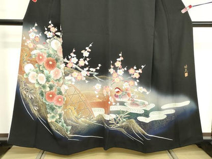 平和屋着物■豪華黒留袖 鴛鴦 暈し染め 金彩 正絹 逸品 DABF4499cd