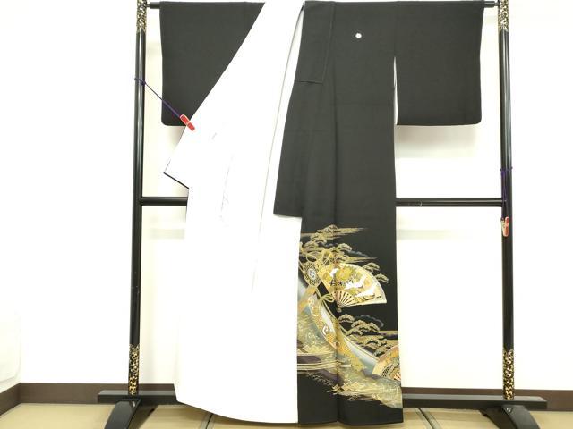 平和屋着物■豪華黒留袖 作家物 駒刺繍 扇面吉祥花文 鼓 暈し染め 金彩 正絹 逸品 DABF4501cd