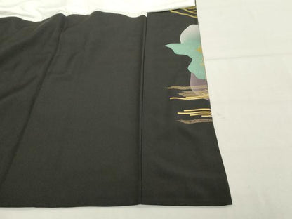 平和屋着物■豪華黒留袖 作家物 駒刺繍 扇面吉祥花文 鼓 暈し染め 金彩 正絹 逸品 DABF4501cd