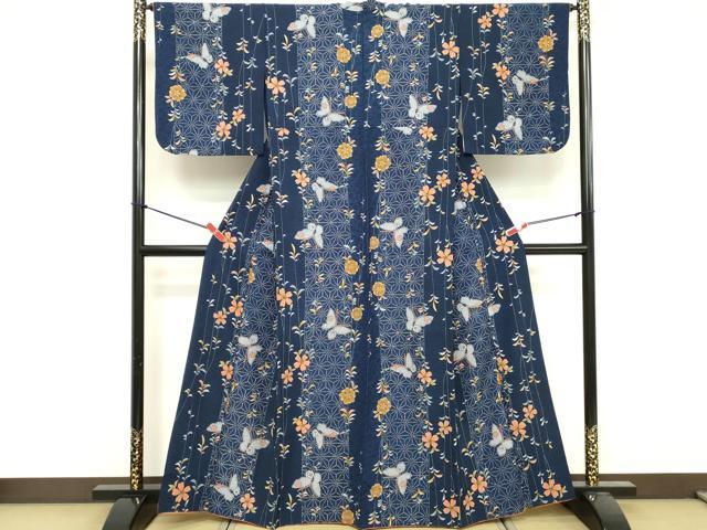 平和屋着物■小紋 花蝶文 胴抜き仕立て 洗える着物 DABF4505cd