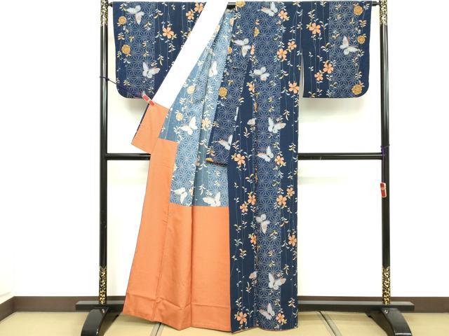 平和屋着物■小紋 花蝶文 胴抜き仕立て 洗える着物 DABF4505cd