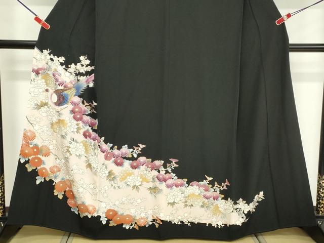 平和屋着物■豪華黒留袖　駒刺繍　尾長鳥花文　金彩　正絹　逸品　DABF4514cd
