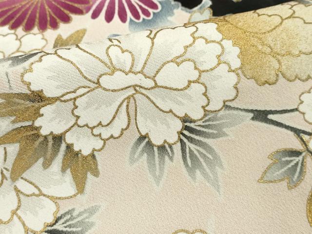 平和屋着物■豪華黒留袖　駒刺繍　尾長鳥花文　金彩　正絹　逸品　DABF4514cd