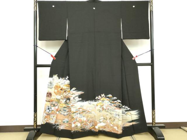 平和屋着物■豪華黒留袖　駒刺繍　貝桶花文　暈し染め　金彩　正絹　逸品　DABF4515cd